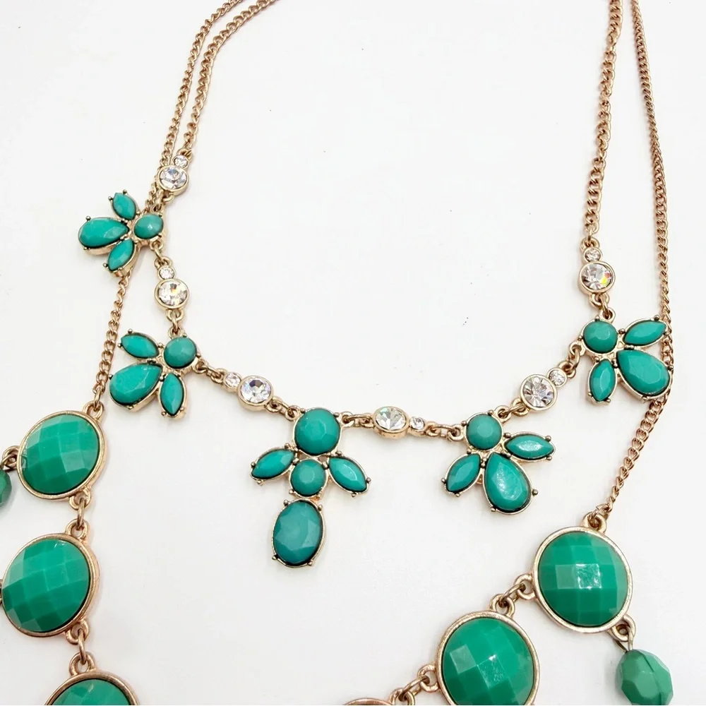 Vintage Turquoise Statement Necklace Gold Tone Layered Bib Necklace - Picture 4 of 10